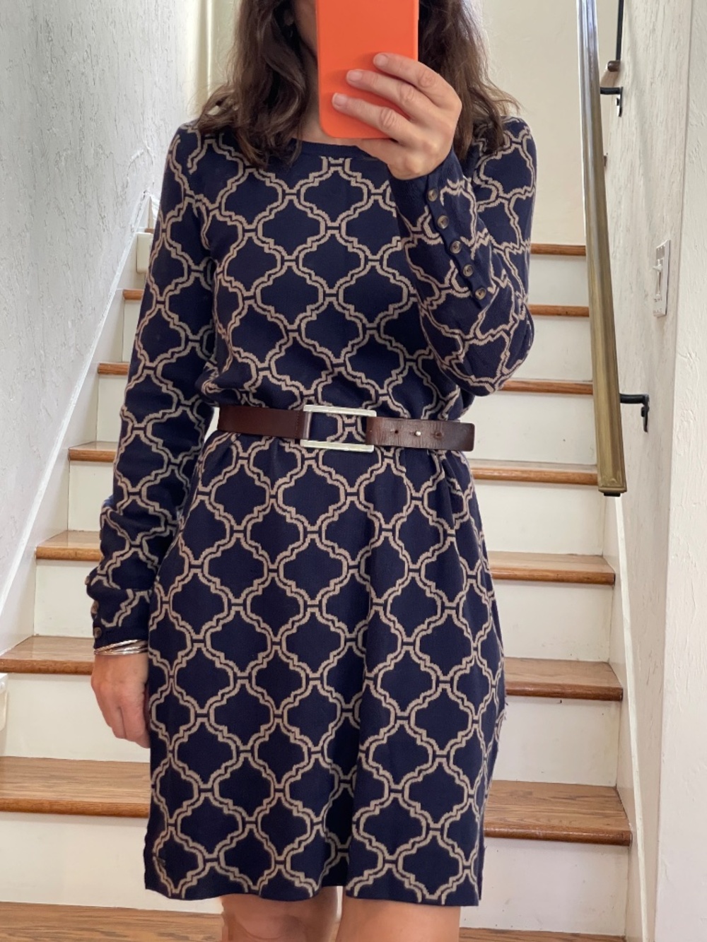Hatley abigail navy and camel treillis knit sweater dress women S -NWT